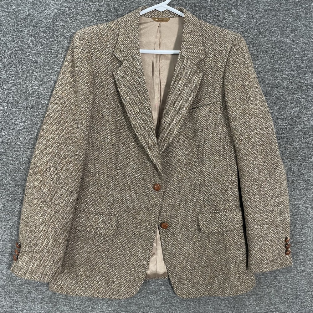 Vintage Eddie Bauer Harris Tweed Blazer Womens 12 Herringbone Wool Brown